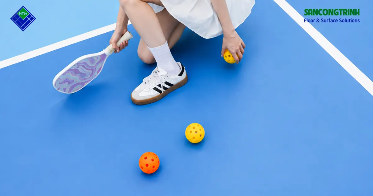 Người chơi pickleball trên bề mặt sân đã hoàn thiện trong dịch vụ sơn sân pickleball tại Hải Phòng